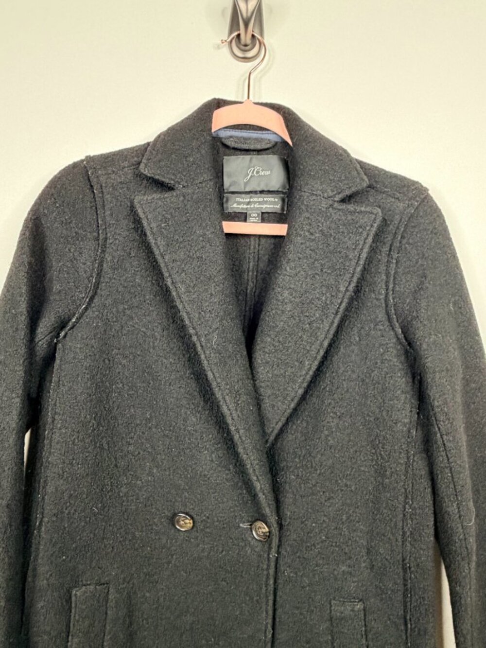 J. Crew Italian Boiled Wool Double-Breasted Peacoat Black 00 #A3792 - Picture 4 of 8